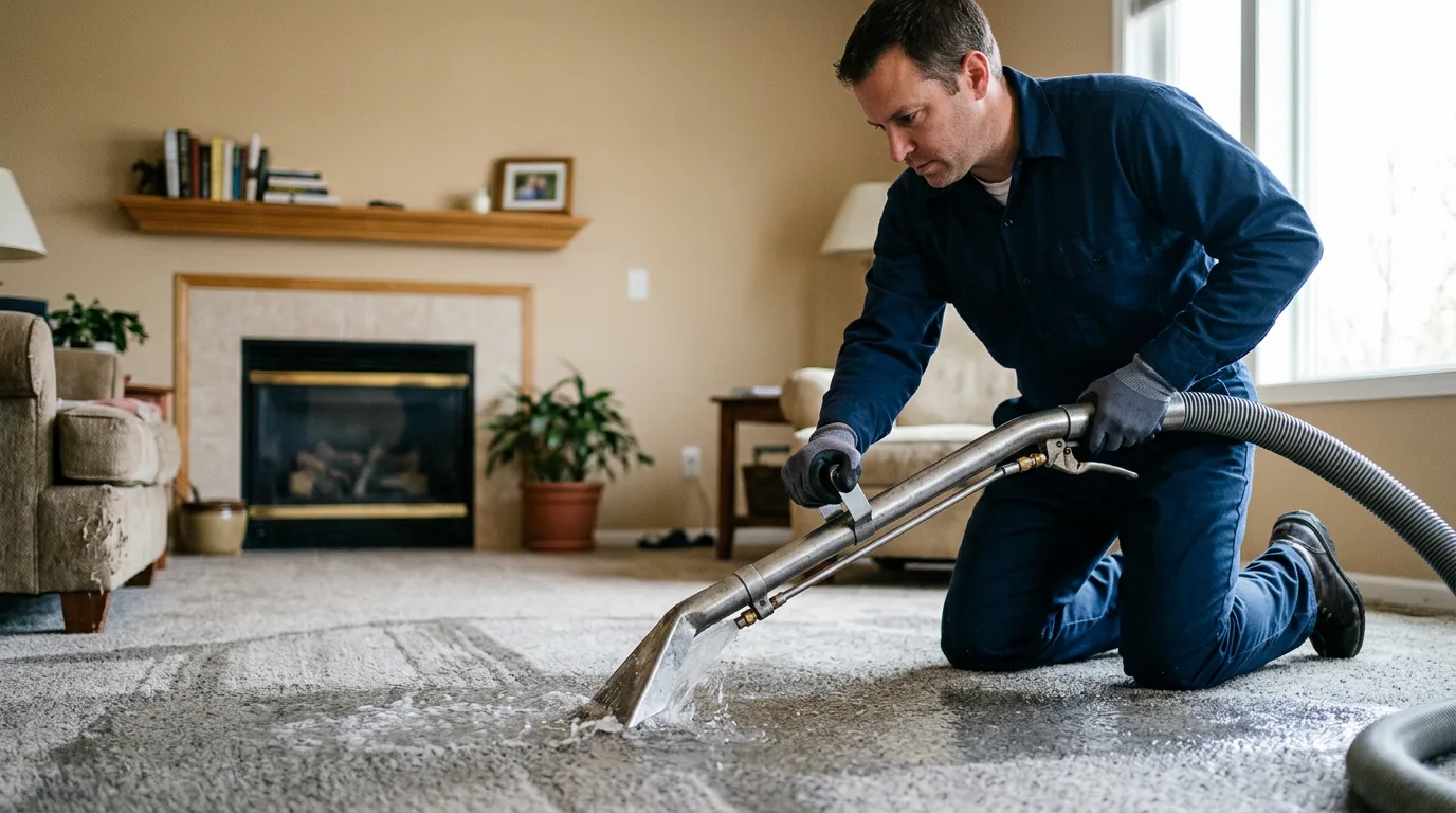 Water damage restoration technician working near Cobden, IL